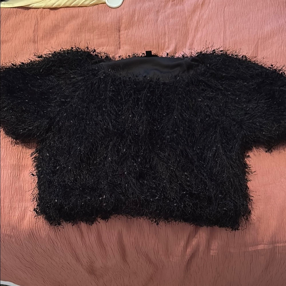 Black Fuzzy Short Sleeve Top